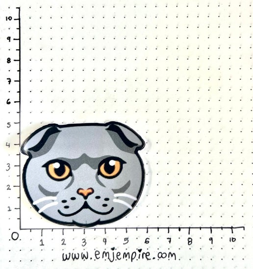 Scottish Fold Grey Cat shorthair - Waterproof vinyl decal for car, laptop, phone, water bottle