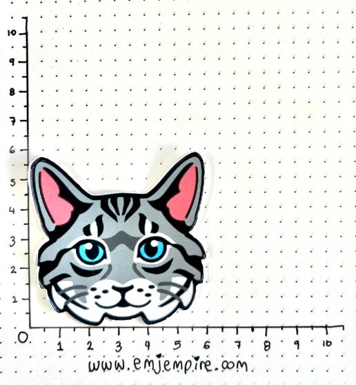 Tabby Grey Cat longhair - Waterproof vinyl decal for car, laptop, phone, water bottle