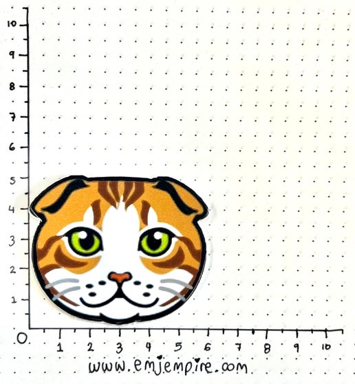 Scottish Fold Orange Cat shorthair - Waterproof vinyl decal for car, laptop, phone, water bottle