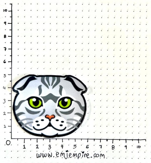 Scottish Fold Tabby Grey Cat shorthair - Waterproof vinyl decal for car, laptop, phone, water bottle