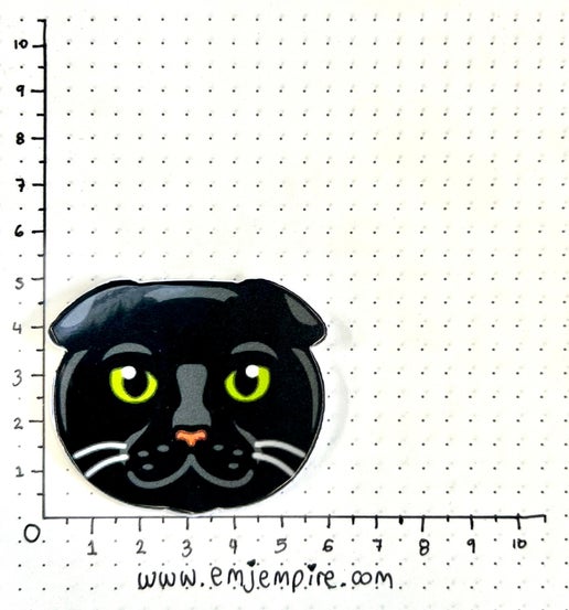 Scottish Fold Black Cat shorthair - Waterproof vinyl decal for car, laptop, phone, water bottle
