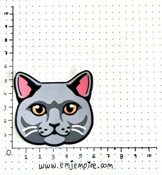 British Shorthair Grey Cat - Waterproof vinyl decal for car, laptop, phone, water bottle