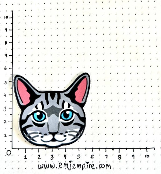 Tabby Grey Cat shorthair - Waterproof vinyl decal for car, laptop, phone, water bottle